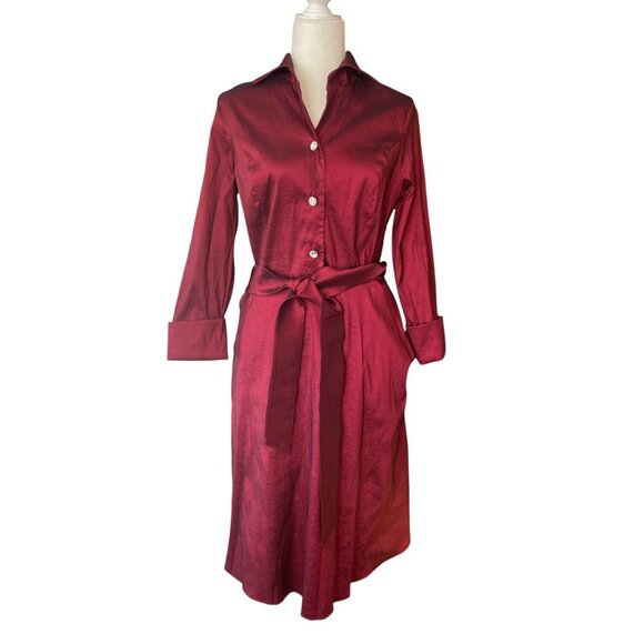 Boston Proper Dresses & Skirts - Boston Proper Maroon Red Button Up Shirt Midi Dress Taffeta SZ 12
